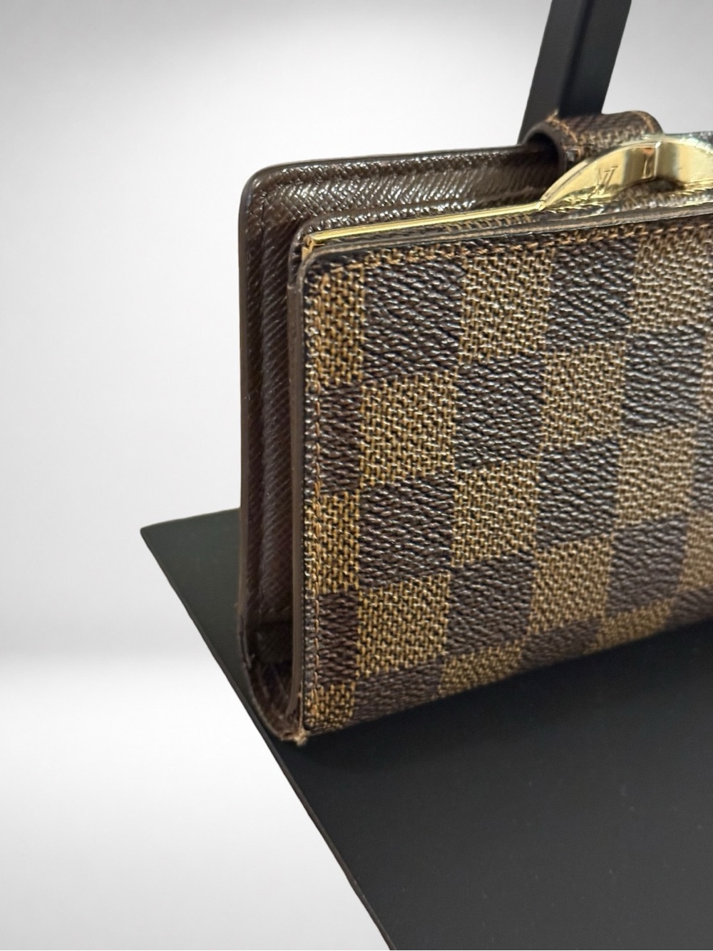 Louis Vuitton Authentic Damier Ebene French Purse Bifold Wallet Kiss Lock Brown - Picture 7 of 16